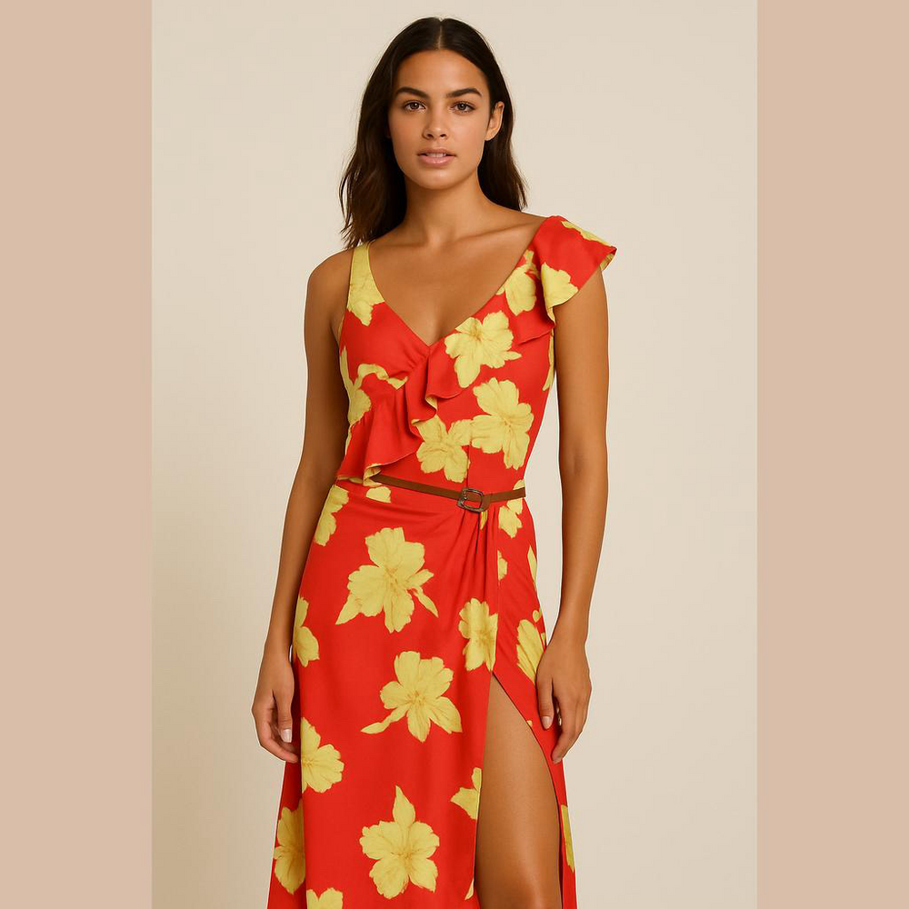 Floral Bathing Suit Set - Women's XL - Red & Yellow Skirt
